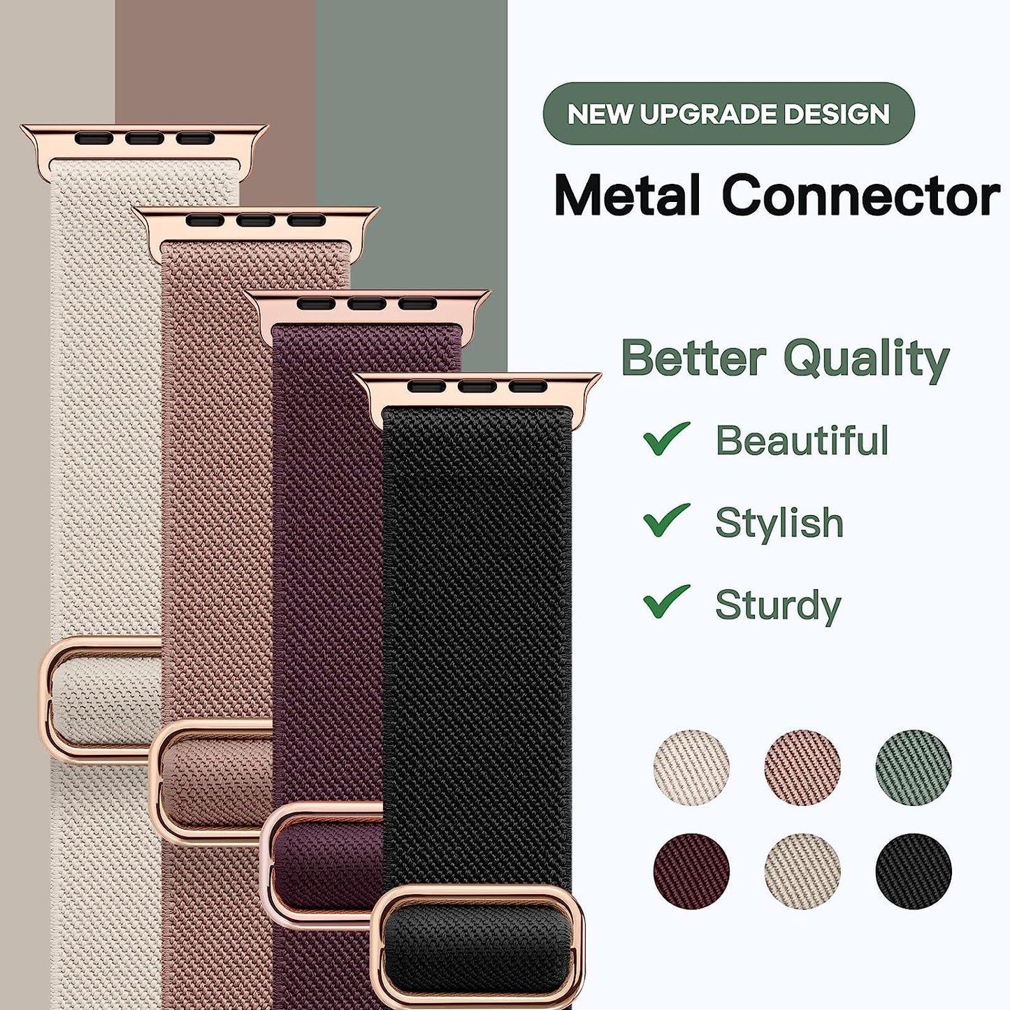 Ifuntec 6 Pack Stretchy Nylon Bands-Metal Connector-Compatible with Apple Watch Band 38Mm 40Mm 41Mm 42Mm 44Mm 45Mm 49Mm Women Men, Elastic Braided Strap for Iwatch Series Ultra 8/7/6/SE/5/4/3/2/1  iFuntec   