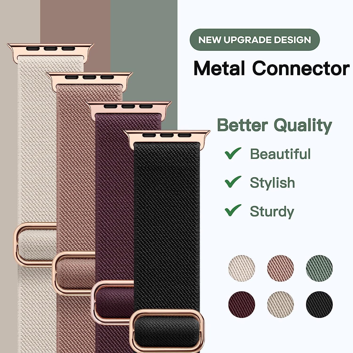 Ifuntec 6 Pack Stretchy Nylon Bands-Metal Connector-Compatible with Apple Watch Band 38Mm 40Mm 41Mm 42Mm 44Mm 45Mm 49Mm Women Men, Elastic Braided Strap for Iwatch Series Ultra 8/7/6/SE/5/4/3/2/1  iFuntec   