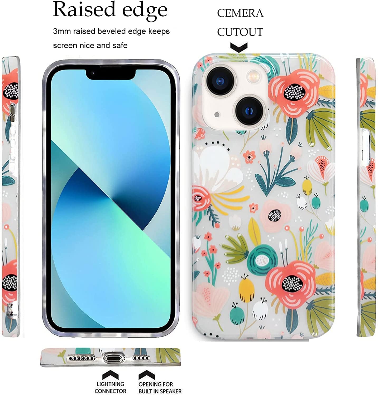 J.West Iphone 14 Case, Clear Floral Flexible TPU Shockproof Cover Transparent Elegant Designs Durable Protective Women Girls Flower Phone Case 6.1"  J.west   