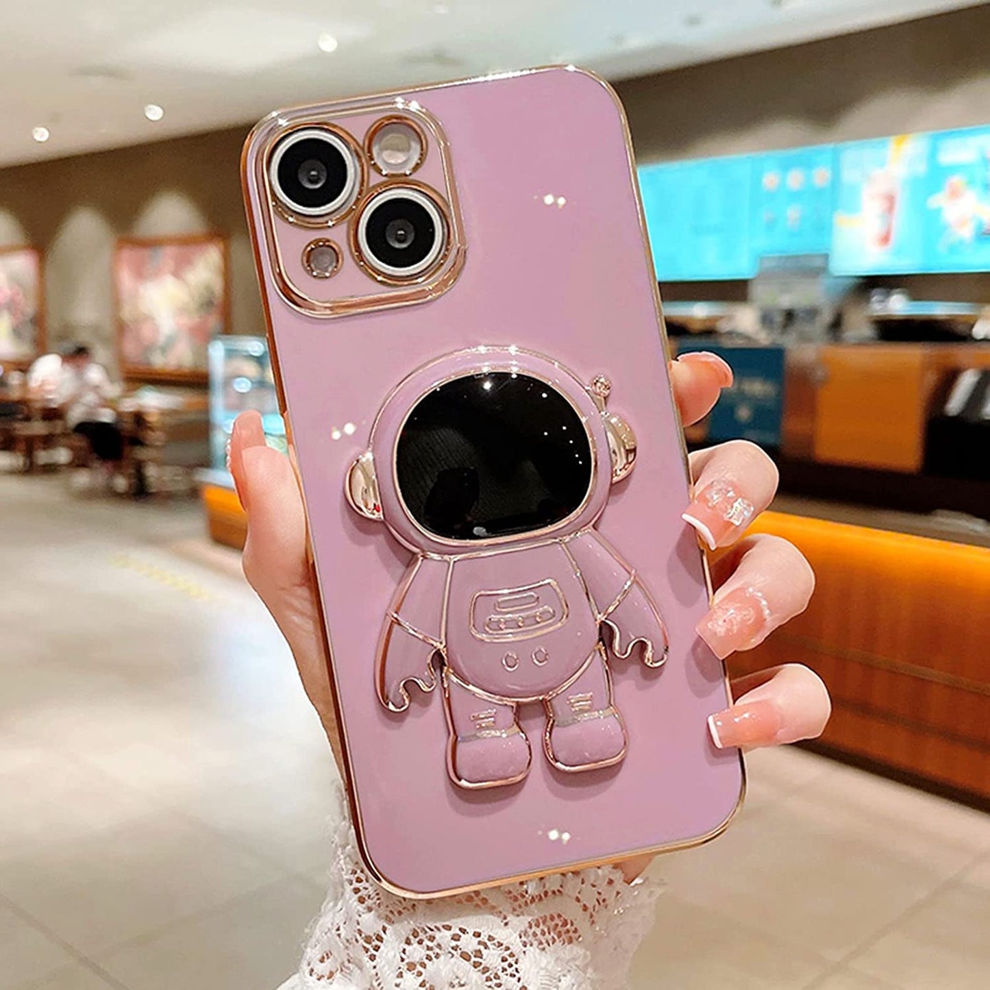 AIGOMARA 6D Plating Astronaut Hidden Stand Case Cover for Iphone 14 plus Women Astronaut Folding Bracket Kickstand Iphone Case with Camera Protector Soft TPU Shockproof Bumper 6.7 in 2022 - Purple  AIGOMARA   