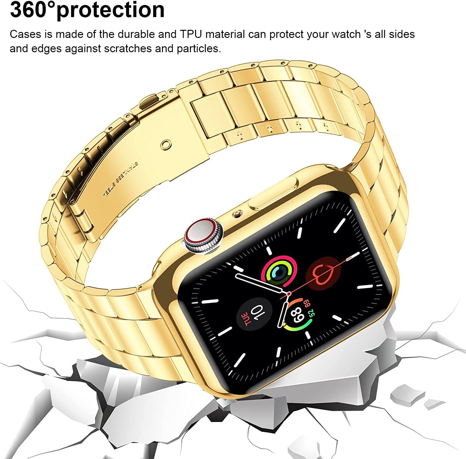 Wolait Compatible with Apple Watch Band 42Mm 44Mm 45Mm 49Mm 38Mm 40Mm 41Mm with Case, Upgraded Business Stainless Steel Band with Screen Protector Cover for Iwatch Series 8/7/6/SE Series 5/4/3/2/1  Wolait   