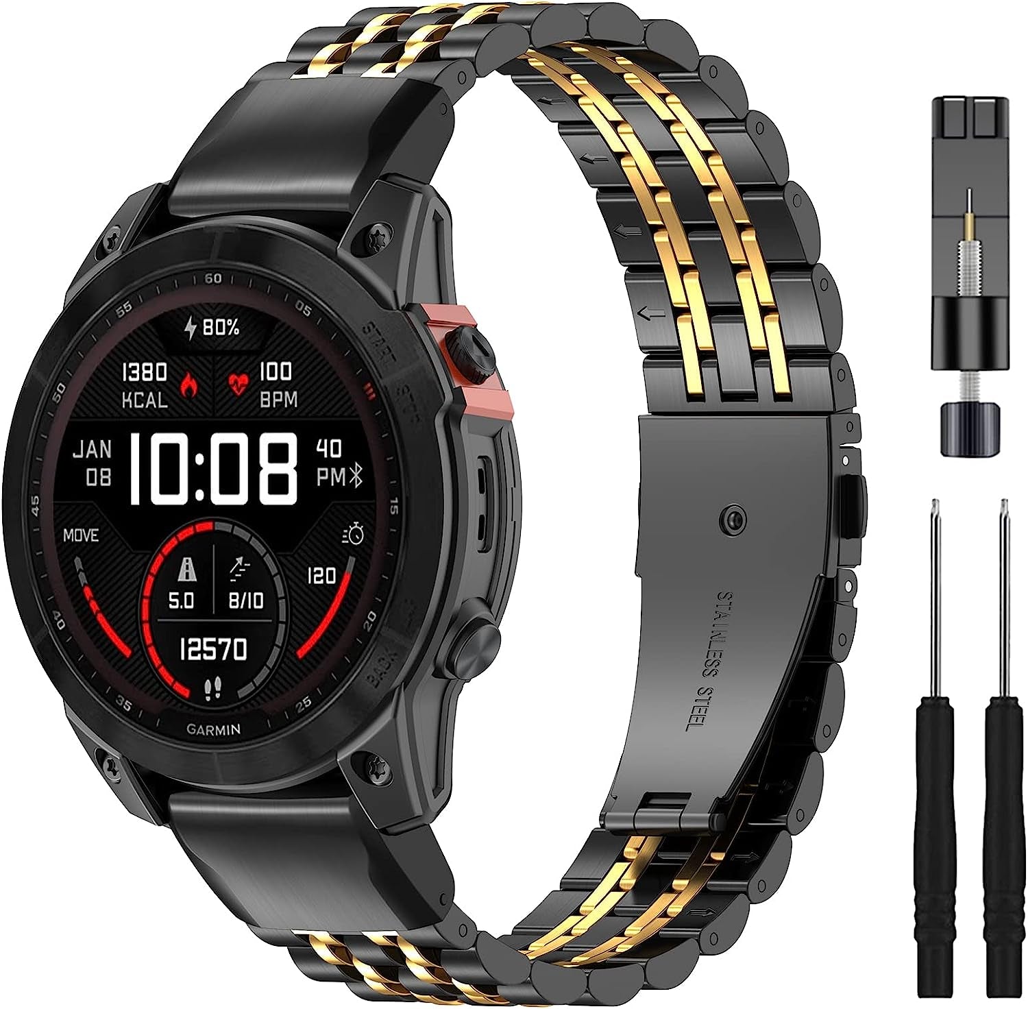 ZPJPPLX 26Mm Quick Fit Metal Band Compatible with Fenix 7X Watch Band, Stainless Steel Replacement Straps for Garmin Tactix 7 Pro/Fenix 6X/ 6X Pro/5X/5X Plus/Enduro 2/Descent Mk2I  ZPJPPLX Black Gold  