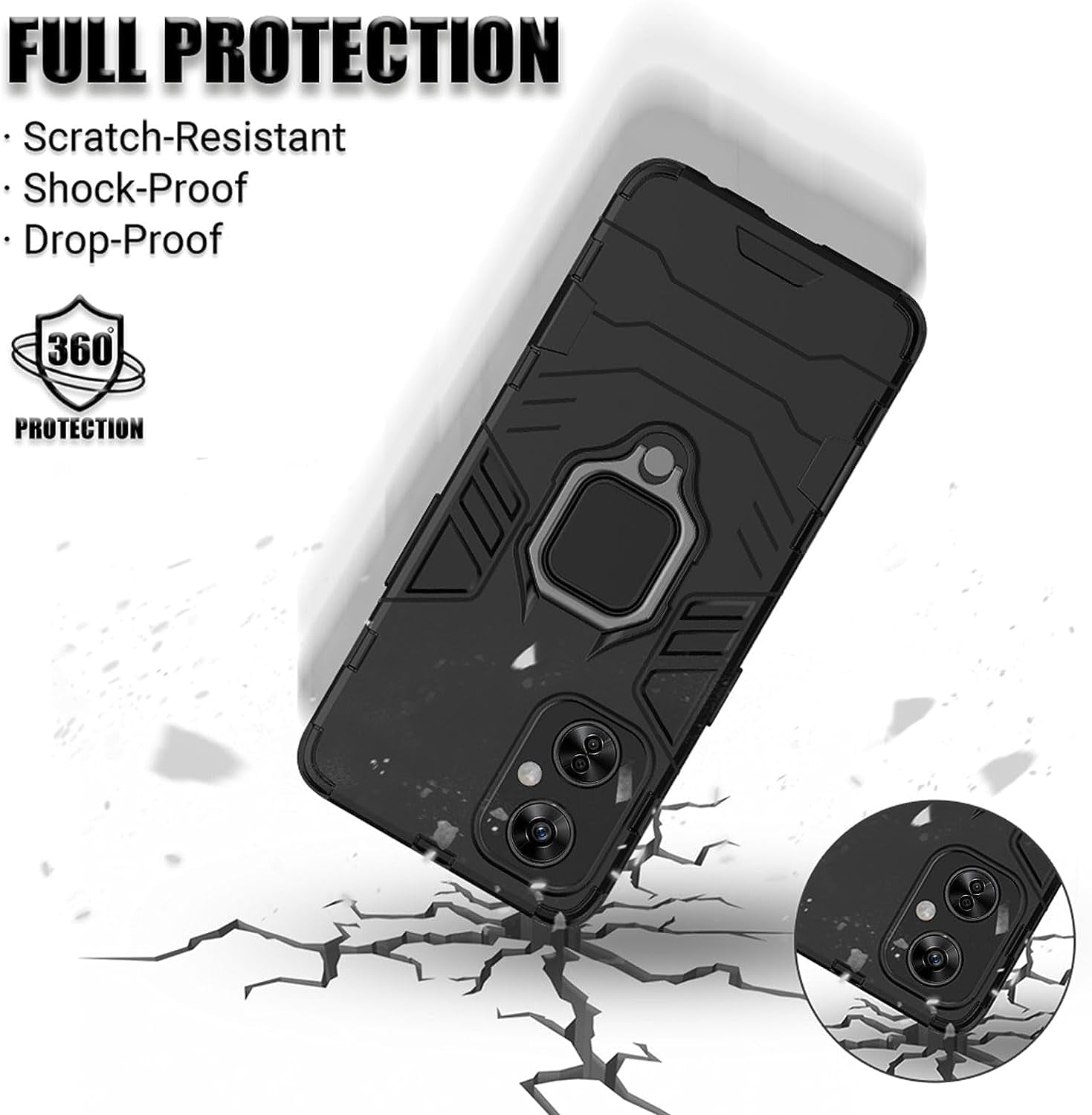 Jusy Oneplus Nord N30 5G Case with 2 Screen Protector, Protective Phone Cover with Kickstand, Ring and Magnetic Plate, Tempered Glass Protectors for 1+ Nord N30 5G(Black)  Jusy   