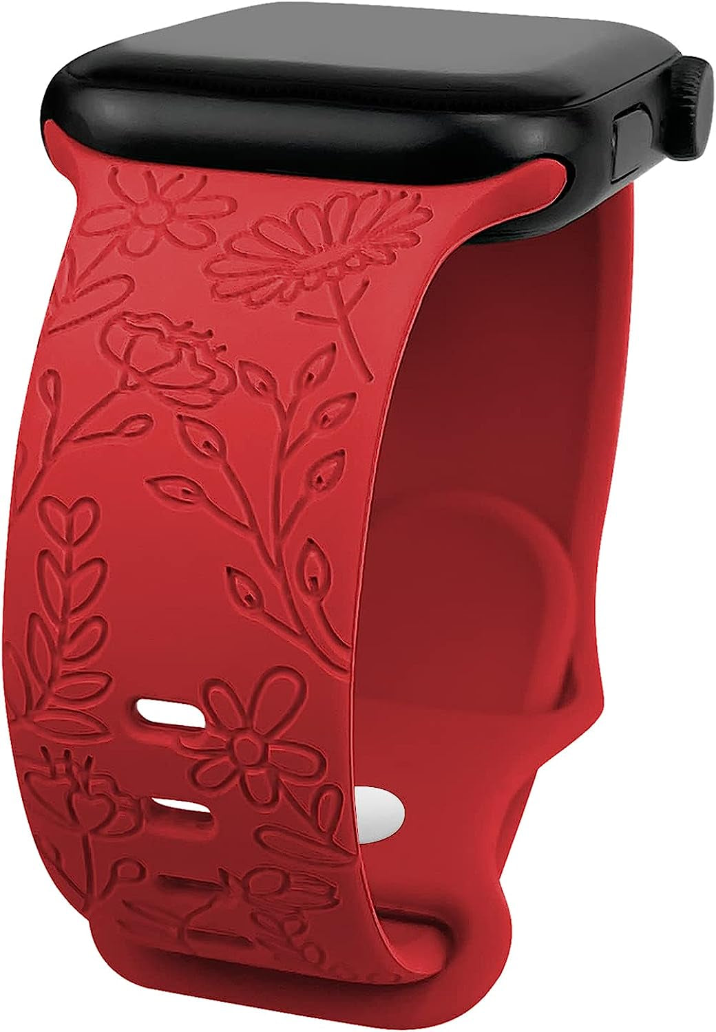 Lyfatz Flower Engraved Bands Compatible with Apple Watch Band 38Mm 40Mm 41Mm 42Mm 44Mm 45Mm 49Mm Women,Floral Laser Soft Silicone Waterproof Sport Band Replacement Wristbands for Iwatch Series 8 7 6 5 4 3 2 1 SE Ultra  Lyfatz Red 38/40/41mmM/L 
