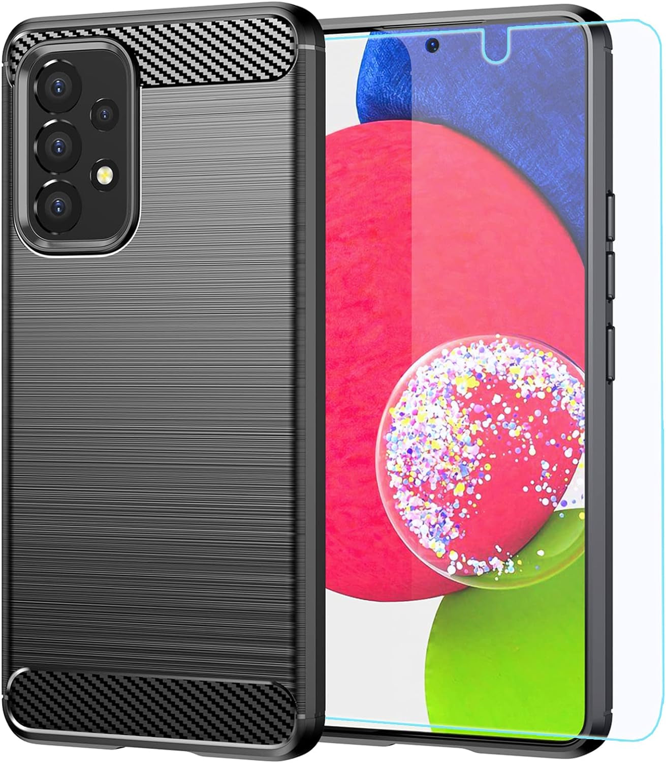 M MAIKEZI Samsung A53 5G Case,Galaxy A53 5G Case,With HD Screen Protector, Fashion Shock-Absorption Flexible TPU Bumper Soft Rubber Protective Case Cove for Samsung Galaxy A53 5G (Navy Brushed TPU)  JINZHI Inc Samsung Galaxy A53 5G Black Brushed Tpu Case  