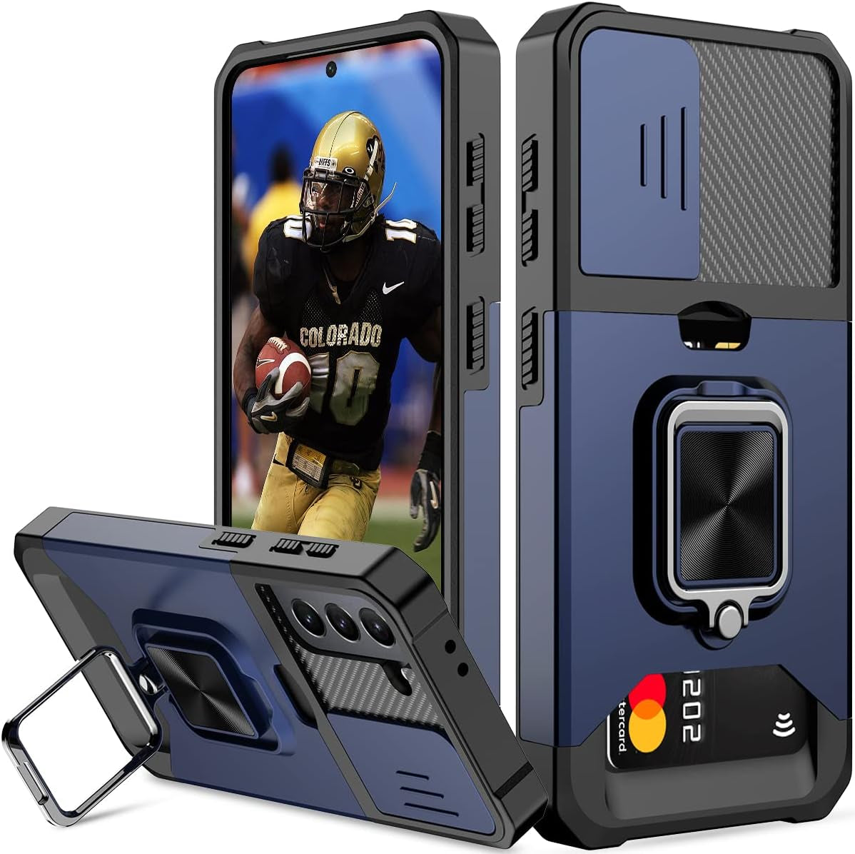 Nvollnoe for Samsung S21 Case with Sliding Camera Cover Heavy Duty Protective Galaxy S21 Case with Card Holder Magnetic Kickstand Case for Samsung S21 5G 6.2 Inch(Red)  Nvollnoe Blue  