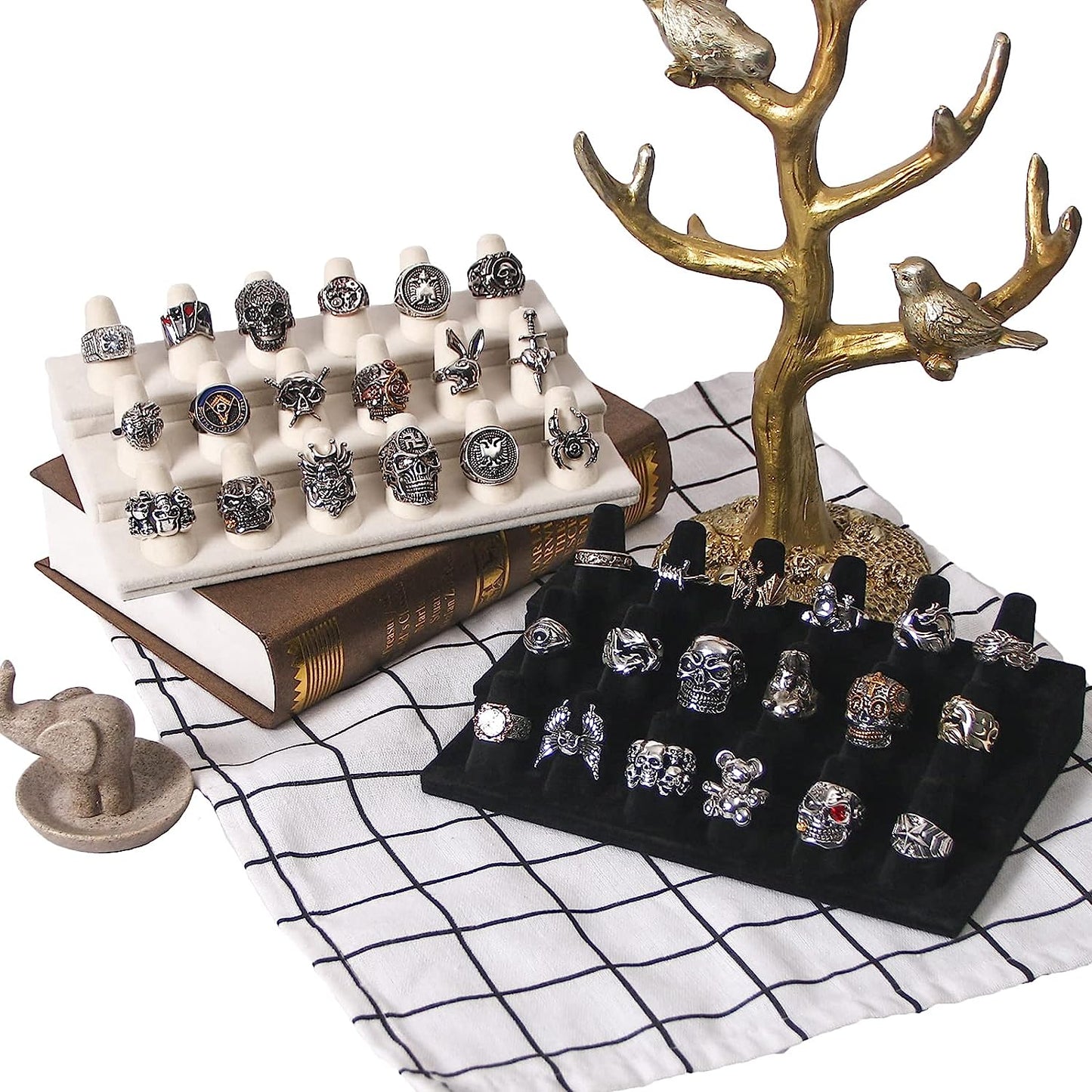 Byken Jewelry 18 Fingers Ring Holder Display Stand (White Velvet)  ByKen Jewelry   