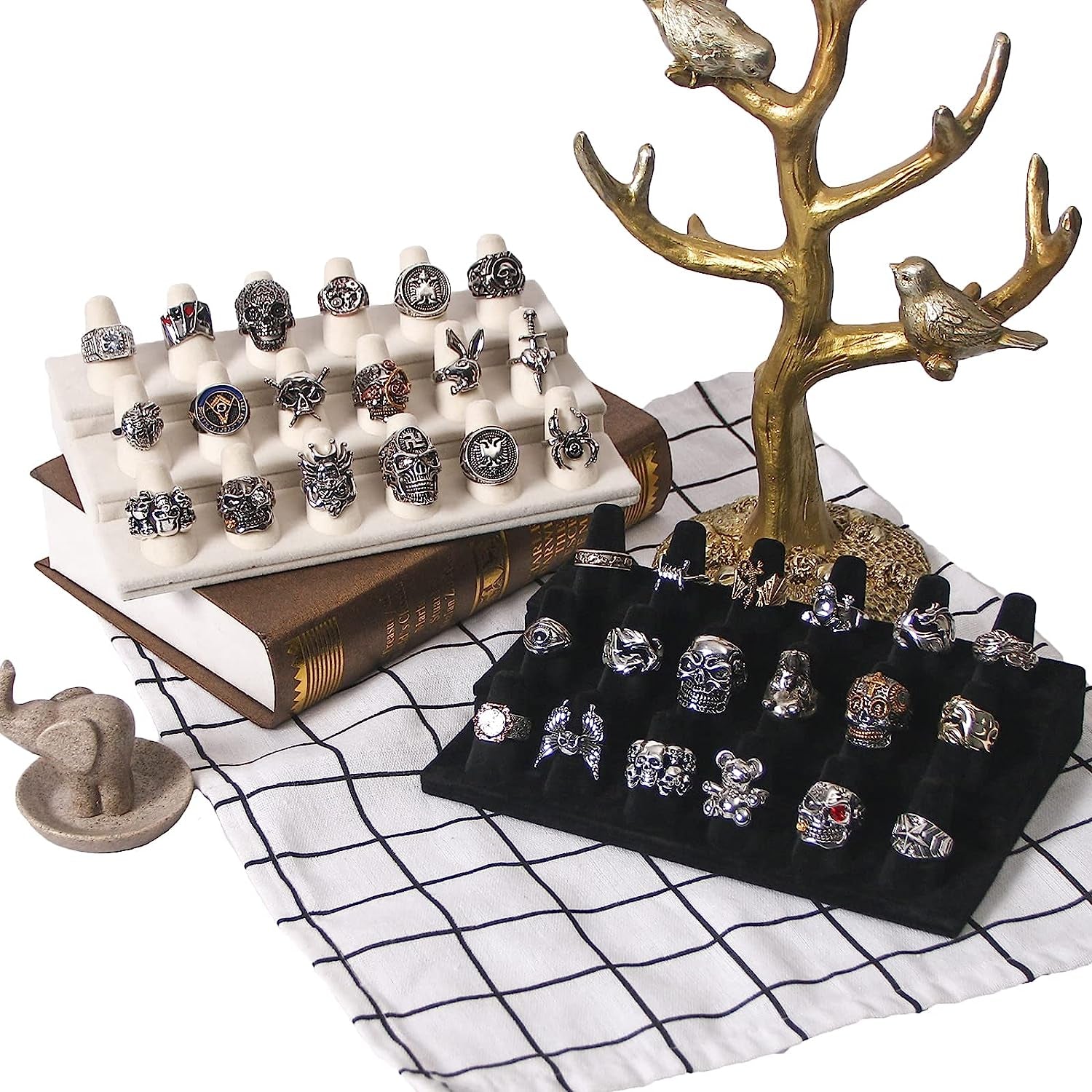 Byken Jewelry 18 Fingers Ring Holder Display Stand (White Velvet)  ByKen Jewelry   