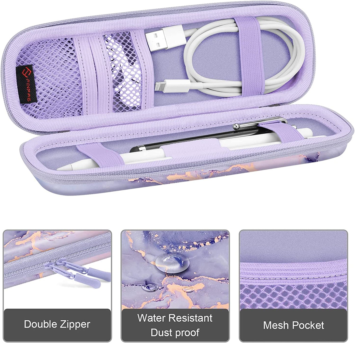 Fintie Holder Case for Apple Pencil (1St and 2Nd Generation), PU Leather Protective Carrying Bag Sleeve Compatible with Apple Pen Accessories, USB Cable, Samsung Stylus, Lilac Marble  Fintie   