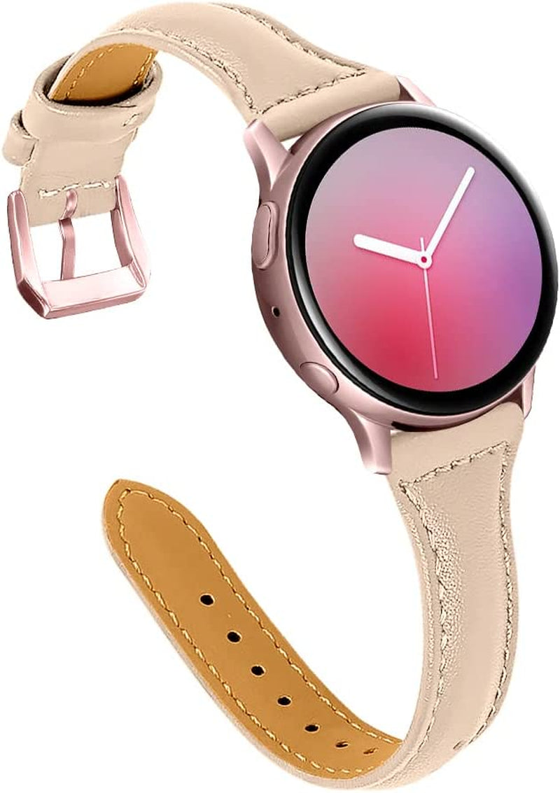 JOYOZY Leather Band Compatible with Samsung Galaxy Watch 5/4 40Mm 44Mm,Active(40Mm)/2(40Mm)(44Mm),Stylish Slim Wristband Strap for Galaxy Watch 42Mm/Samsung Galaxy Watch 4 Classic/Watch 5 Pro 45Mm  Joyozy Beige/Rose Pink Gold  