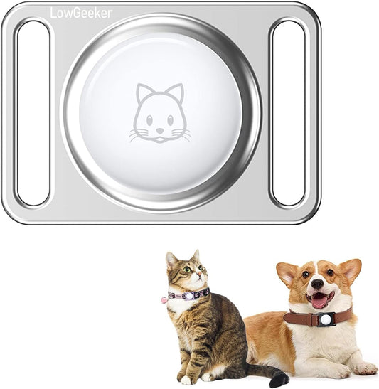 Lowgeeker Holder for Airtag, Aluminum Alloy Dog Collar for Apple Airtag Case Keychain Accessories Dog Pet Backpack, Silver  LowGeeker   