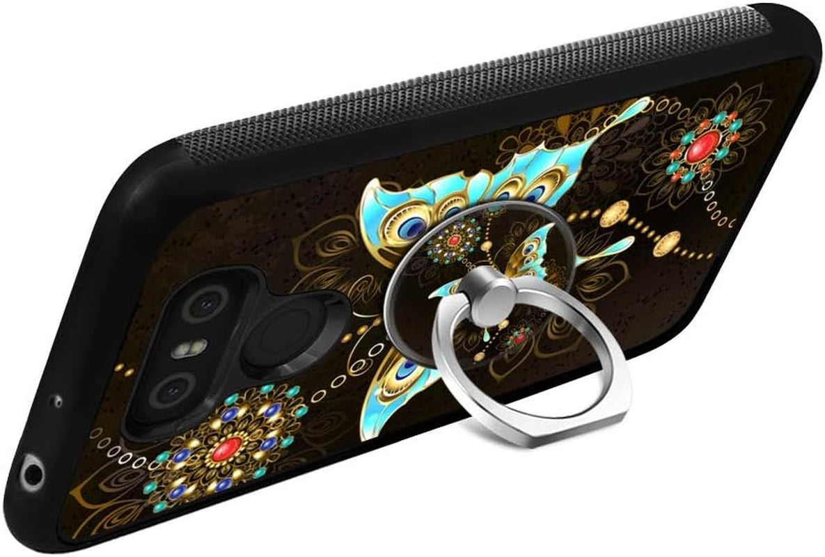Designed for LG G6 Case,Silicone Slim Shockproof Phone Case with Metal Finger Ring Clasp Suitable for Men and Women, Butterfly  YQCi   