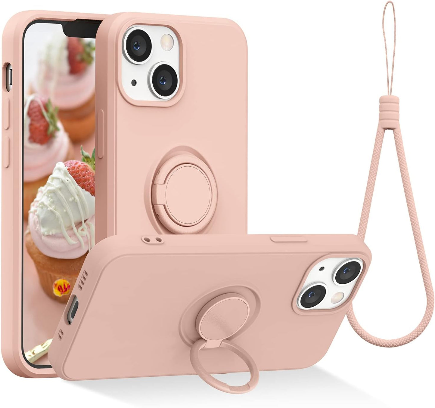 Abitku Compatible with Iphone 13 Mini Case, Silicone with 360°Ring Kickstand Holder (Support Magnetic Car Mount) Microfiber Cloth Designed for Iphone 13 Mini 5.4 Inch (Blue)  ABITKU Pink  