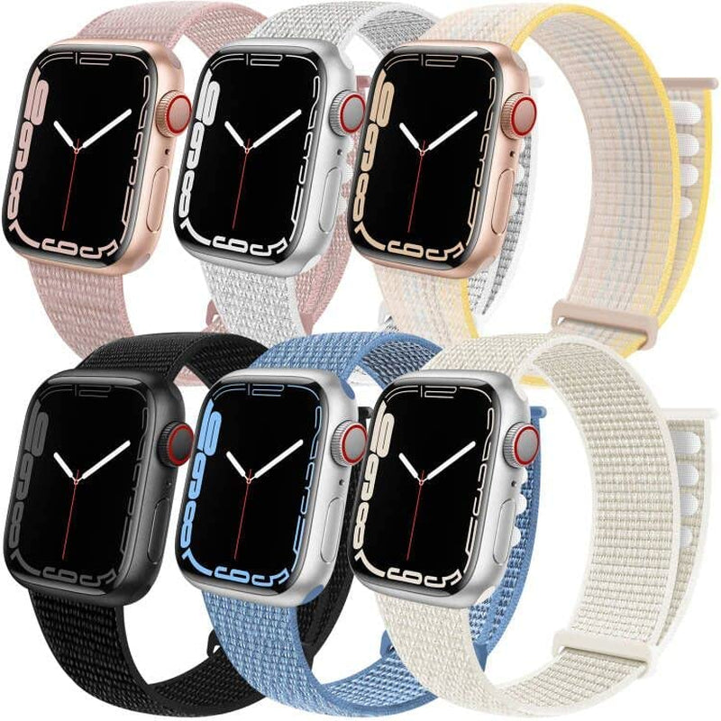 6 Pack Sport Loop Band Compatible with Apple Watch Band 38Mm 40Mm 41Mm 42Mm 44Mm 45Mm 49Mm Iwatch Series 8 7 6 5 SE 4 3 2 1 Ultra Strap Nylon Weave Women Men Stretchy Braided Replace Wristband Breathable  HILIMNY Pure Star Light/Dark Black/Summit White/Rose Pink/Star Light/Cape Cod Blue 38mm/40mm/41mm 
