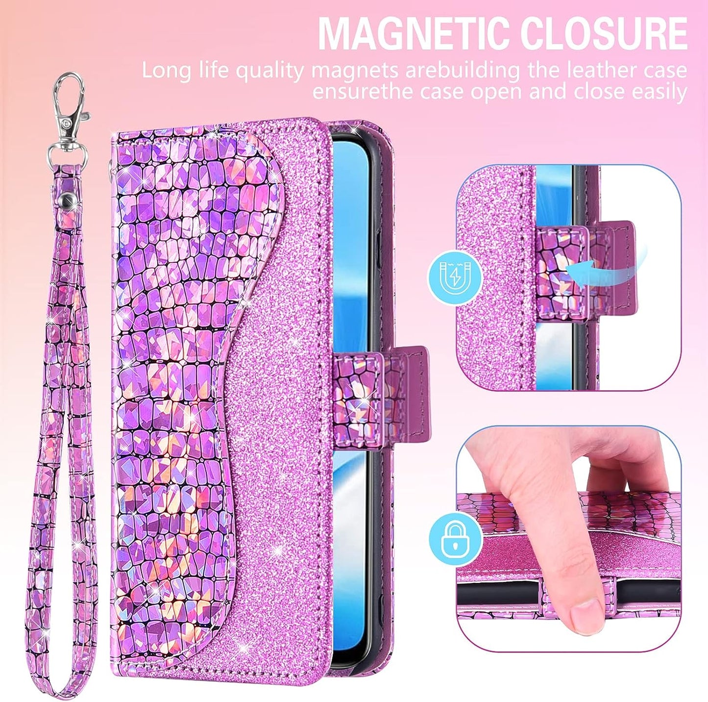 Asuwish Phone Case for Oneplus Nord N200 5G Wallet Cover with Screen Protector and Flip Card Holder Bling Glitter Stand Cell One plus N 200 G5 1 plus 200N 1Plus One+ 1+ N2005G 2021 Women Girls Pink  Asuwish   