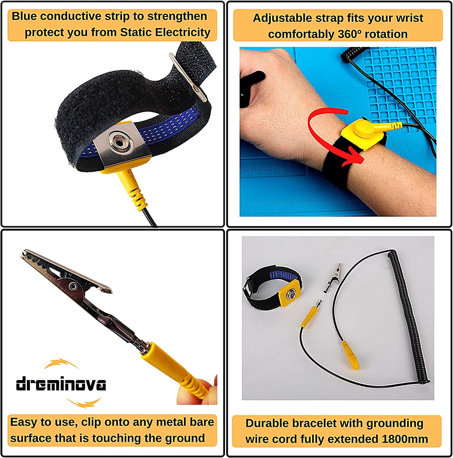 Opening Pry Tool Repair Kit with Anti-Static Wrist Strap ESD Safe Insulation Silicone Soldering Mat Heat Resistant Magnetic Work Pad, Bars, Spudgers, for Laptop Computer Electronics by DREMINOVA  DREMINOVA   