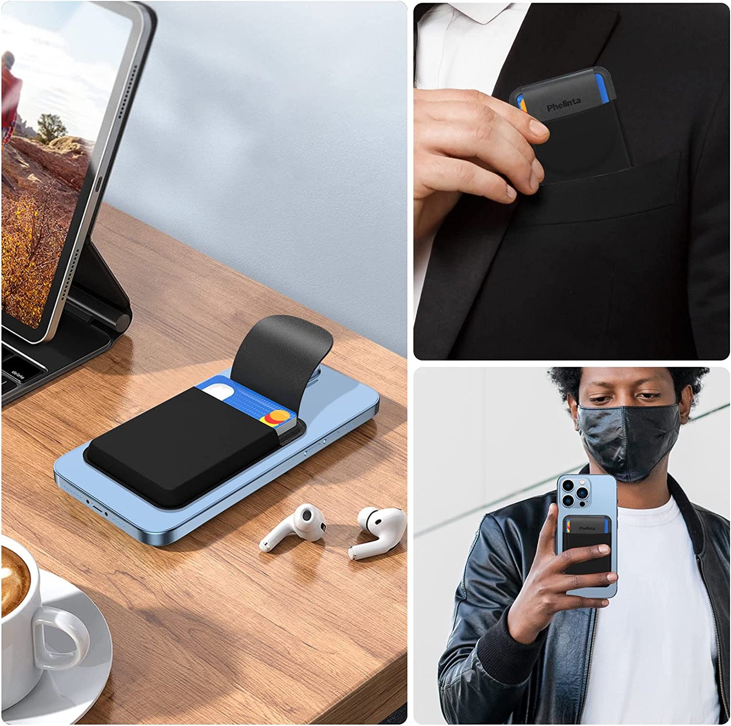 Magnetic Wallet for Iphone 14 13 12 Series, for Mag-Safe Wallet Card Holder Compatible with Iphone 14 Pro Max/14 Plus/14/13 Pro Max/13/12 Pro Max/12, Stretchy Fabric Magnetic Card Holder with Flap  Phelinta   