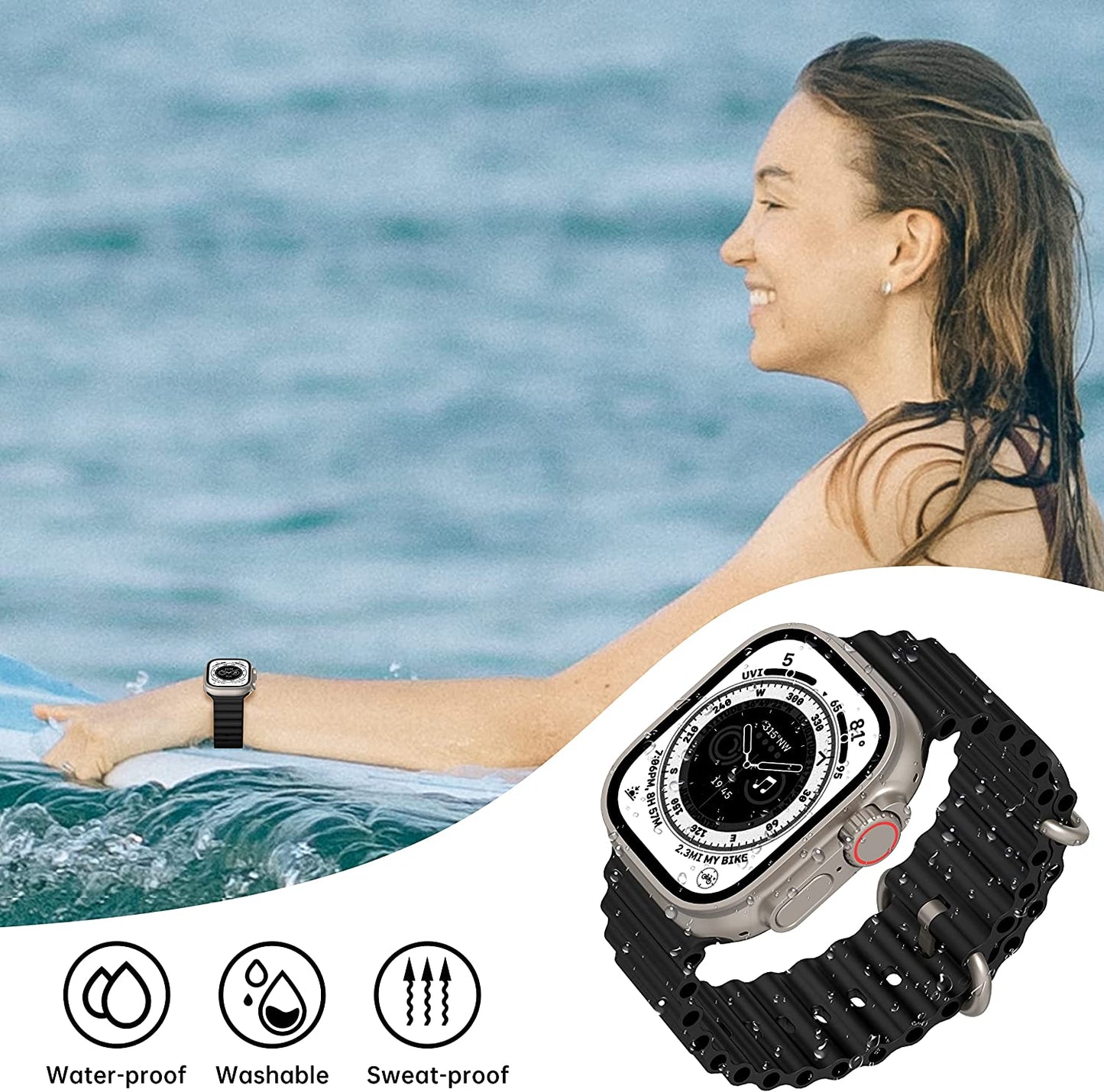 Ocean Bands Compatible with Apple Watch Band 49Mm 45Mm 44Mm 42Mm 41Mm 40Mm 38Mm Men Women, Adjustable Soft Breathable Replacement Sport Strap with Buckle for Iwatch Ultra Series 8 7 6 5 4 3 2 1 SE  HONORICH   