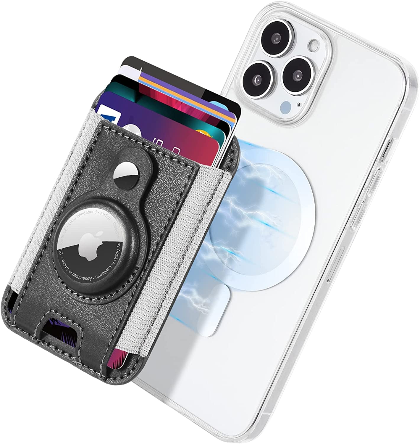 Magsafe Wallet with Airtag Holder, Magnetic Card Holder for Phone Case Compatible with Iphone 14/13/12 Mag-Safe Series, Leather Magnetic Phone Wallet Can Hold up to 7 Cards （Black）  ExtreLife   