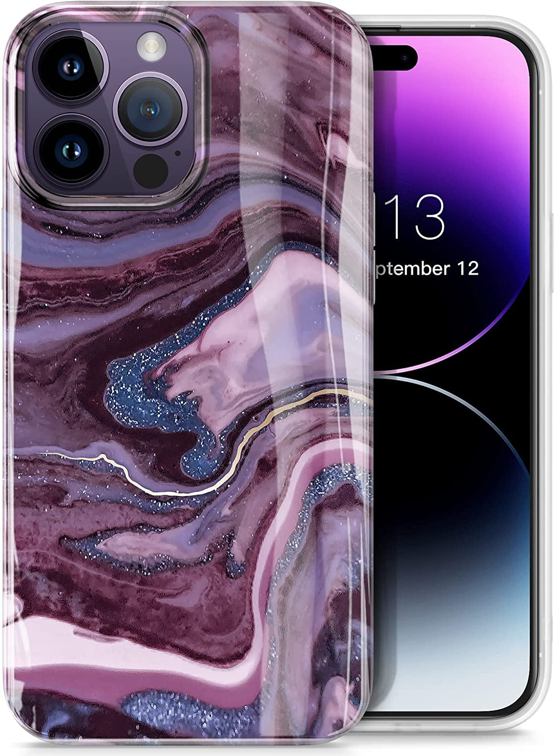 GVIEWIN Case Compatible with Iphone 14 Pro 6.1 Inch, [10FT Military-Grade Drop Tested] Clear Butterfly Stylish Case Shockproof Protective Hard Pc+Soft TPU Phone Cover Women (Alluring Butterfly/Purple)  GVIEWIN Quicksand/Purple  