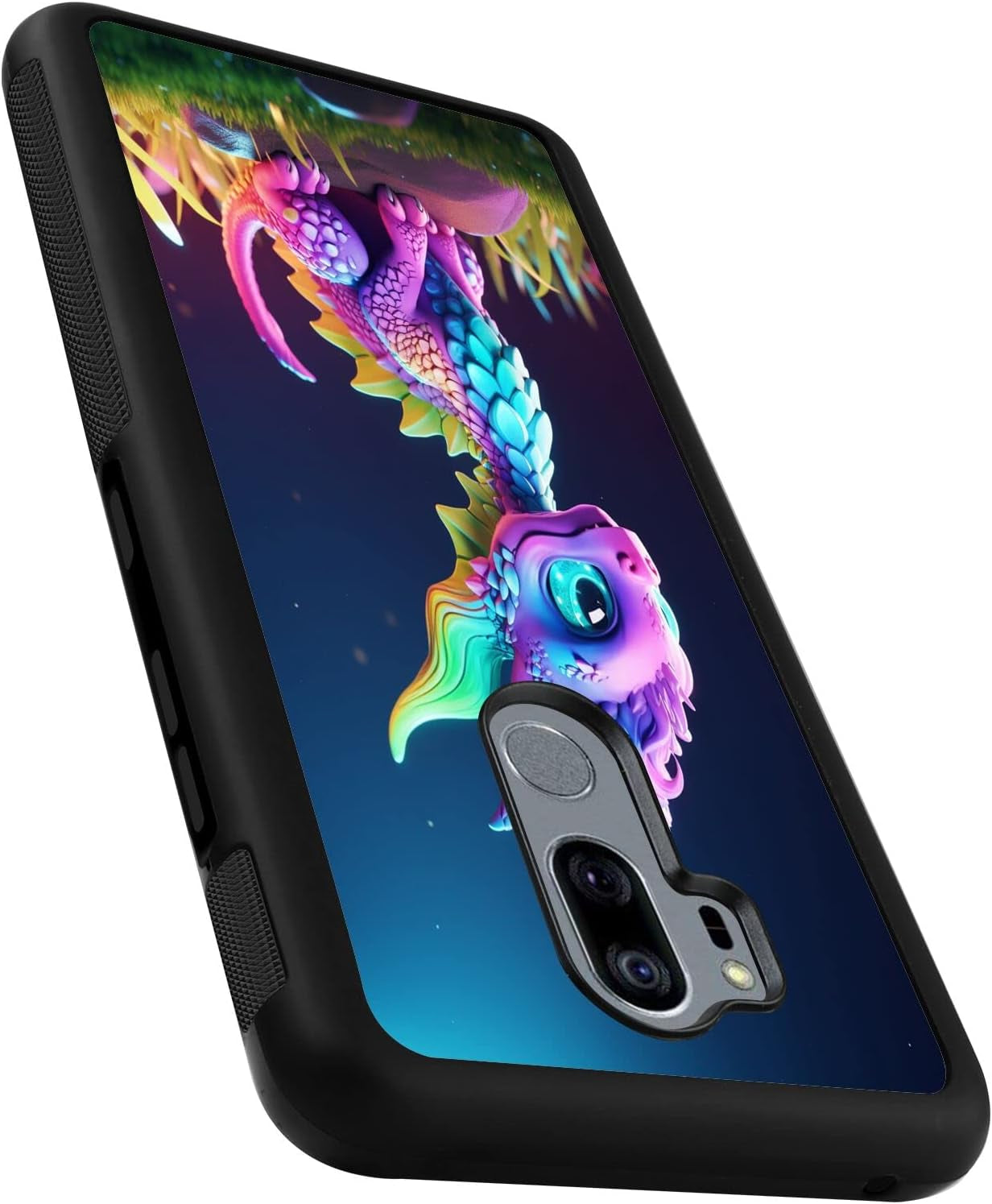 Elgzigok Black Frame Case Compatible with LG G7 Thinq Anime Dragon Watercolor G148 Pattern Design Slim Fit Black TPU Anti-Slip Shockproof Protective Case for LG G7 Thinq  LIUYUQI   