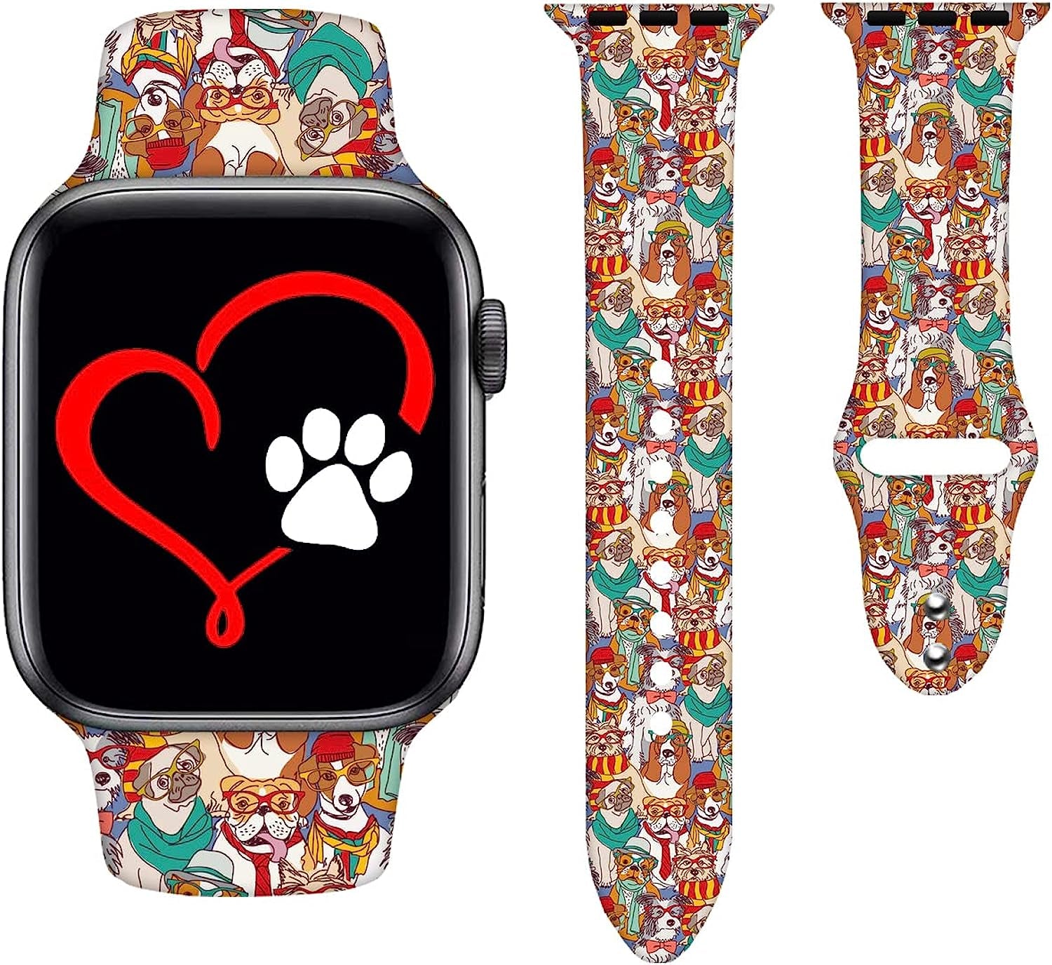 Watch Bands Compatible Apple Watch for Women Men, Adjustable Smart Watch Band Soft Silicone Wristbands Replacment Strap for Watch Series 7 6 5 4 3 2 1  KASDBY Cute And Funny Dog With Glasses 38mm/40mm/41mm 