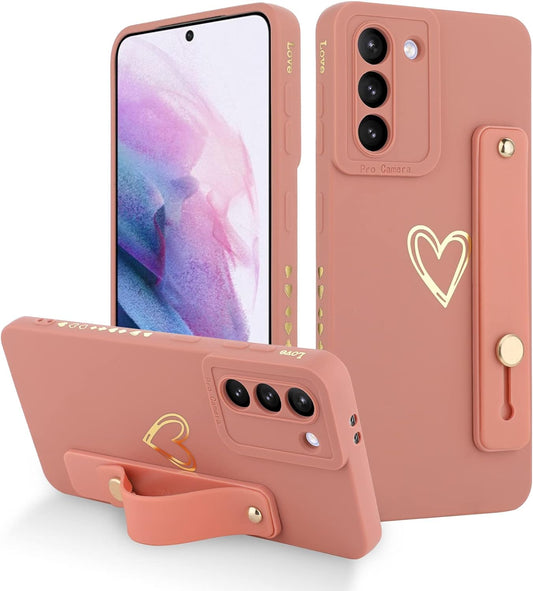 Fiyart Designed for Samsung Galaxy S21 plus Case with Phone Stand Holder Cute Love Hearts Protective Camera Protection Cover with Wrist Strap for Women Girls for Galaxy S21 plus 6.7"-Pink  Fiyart   