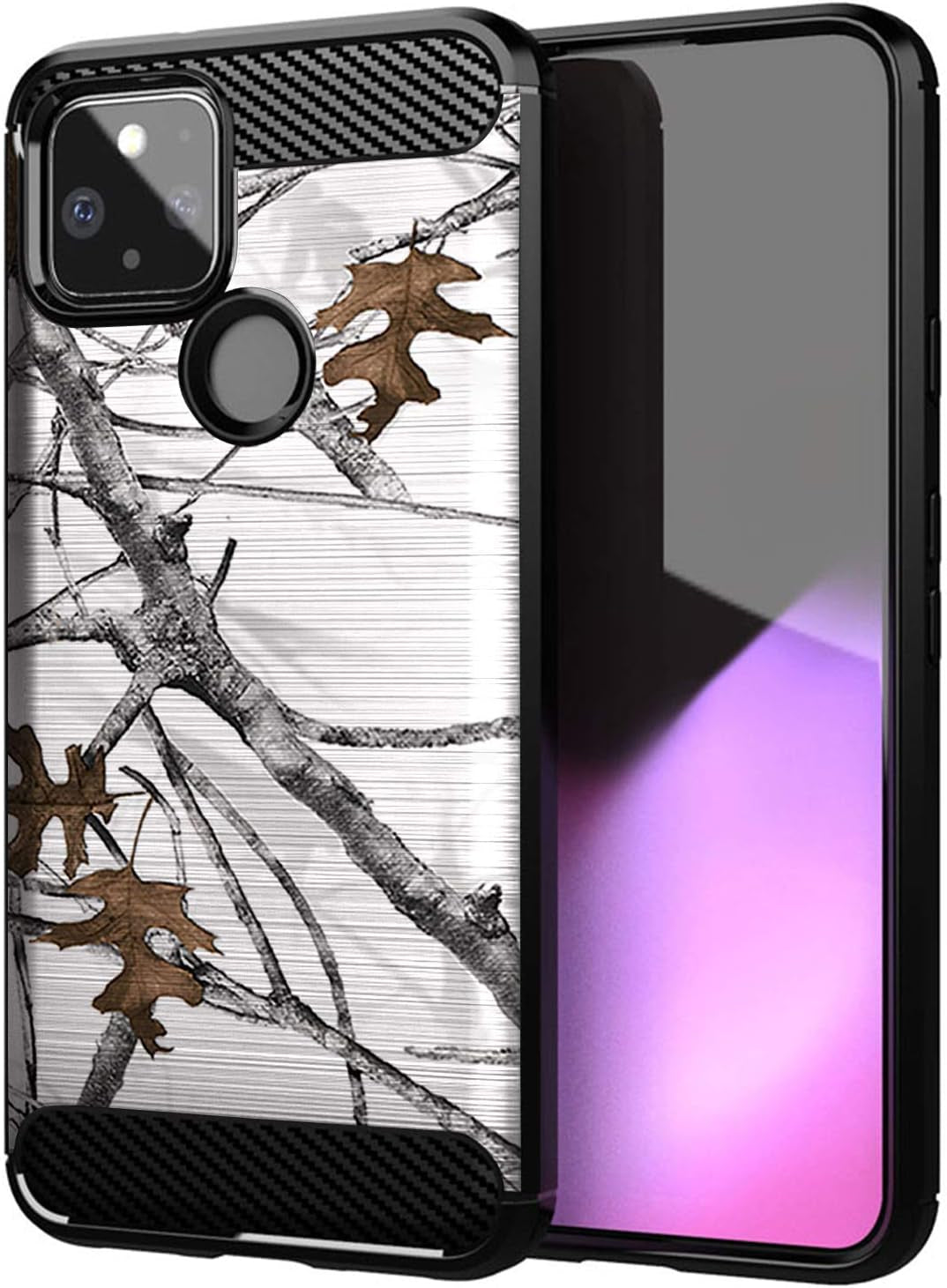 Casesondeck Camo Case Compatible with Google Pixel 4A 5G (2020), Carbon Fiber Texture Slim Fitted Matte Cover with Design (Sunset Deer)  Cases on Deck Winter Camo  