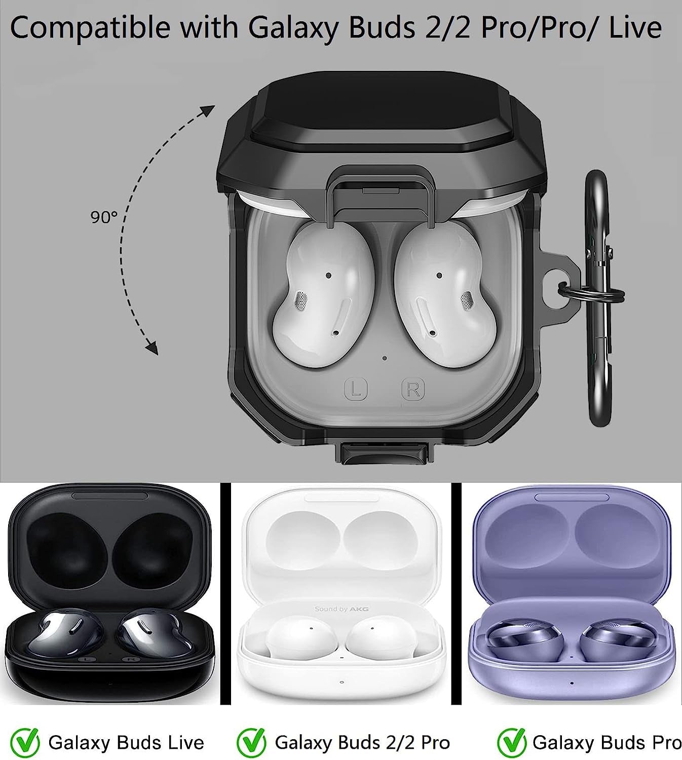 OTOPO Lock Case for Samsung Galaxy Buds 2 Pro/Galaxy Buds 2/Galaxy Buds Pro/Galaxy Buds Live Case with Cleaning Kit Men Women Protective Case Cover for Samsung Earbuds Case - Black  OTOPO   