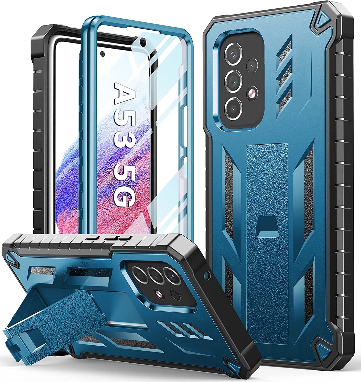 Soios for Samsung Galaxy A53 5G Case: Military Grade Protection Shockproof Phone Cover with Kickstand & Rugged TPU Shell | Matte Textured Durable Drop Proof Protective Case  DAMAI Blue  