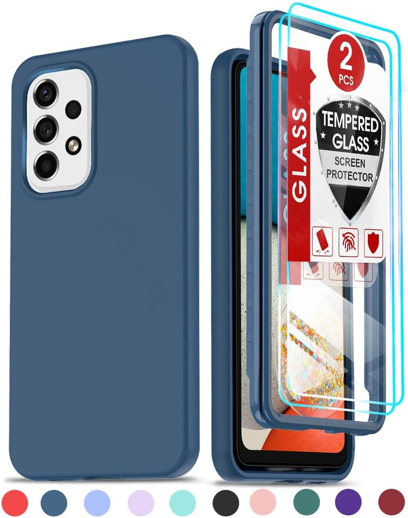 Leyi for Samsung A53 5G Case, Samsung Galaxy A53 5G Case with [2 X Tempered Glass Screen Protector], Full-Body Shockproof Soft Liquid Silicone Protective Phone Cover Case for Samsung A53, Black  LeYi Navy Blue  
