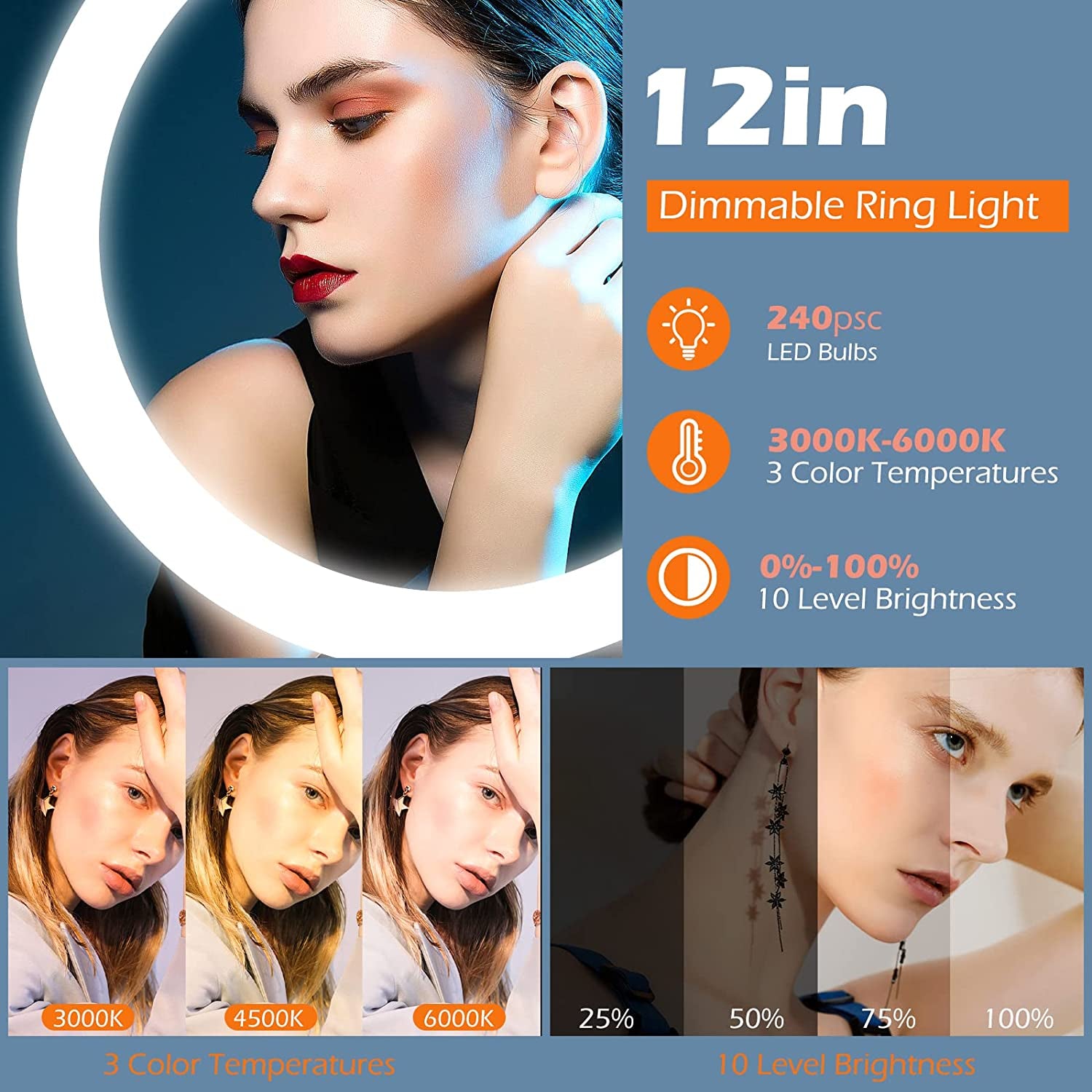Sensyne 12'' Ring Light with Tripod Stand, LED Selfie Ring Light with Stand and Phone Holder for Photography/Recording/Youtube/Tiktok, Compatible with All Cell Phones/Cameras  sensyne   