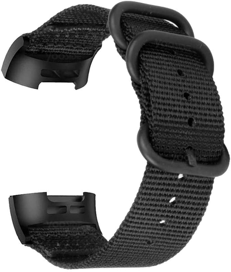 YOOSIDE Nylon Band for Fitbit Charge 3/Charge 4, NOTA Woven Nylon Band with Metal Stainless Steel Ring Wristband Strap for Fitbit Charge 4/4 Se(Black)  YOOSIDE   