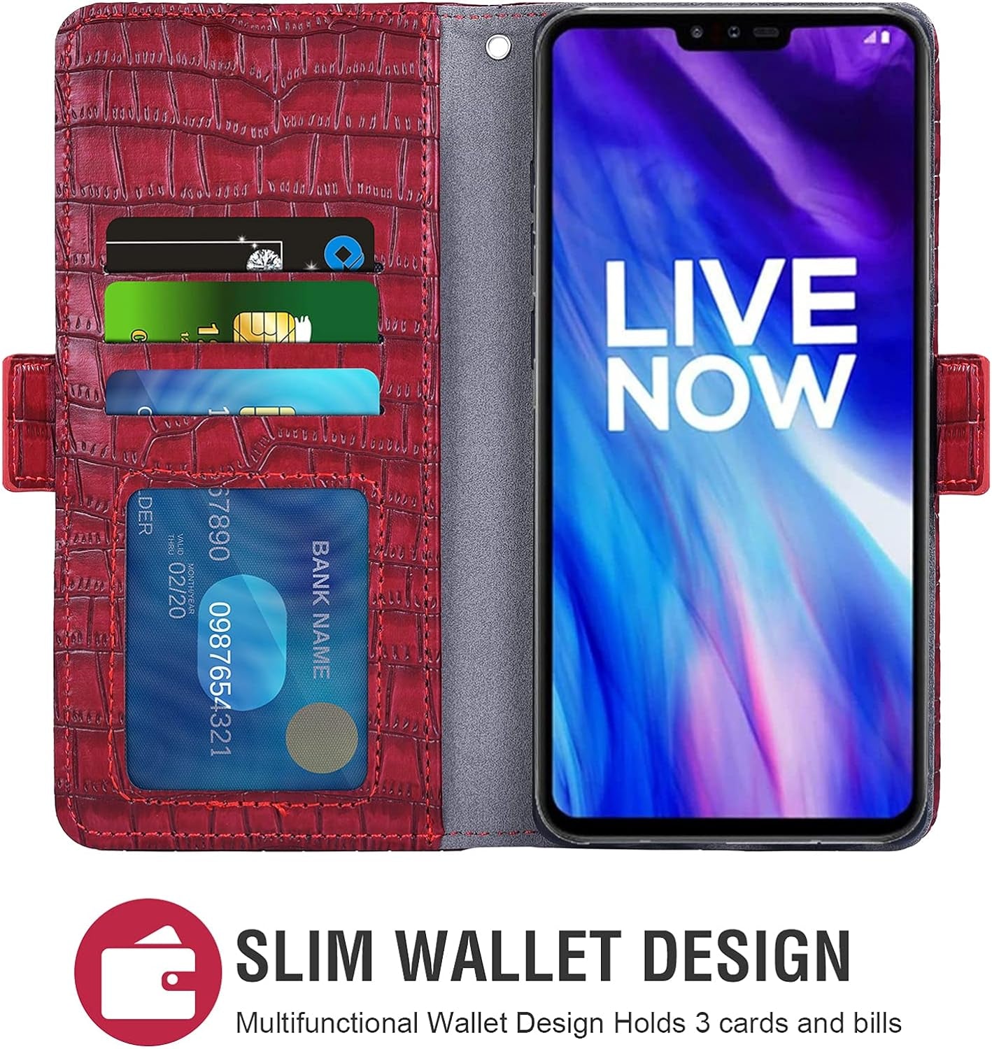 Asuwish Compatible with LG V40 Thinq Wallet Case with Tempered Glass Screen Protector and Flip Cover Card Holder Cell Phone Cases for LGV40 Storm V 40 Thin Q V40Thinq LG40 40V 40Thinq Women Men Red  Asuwish   