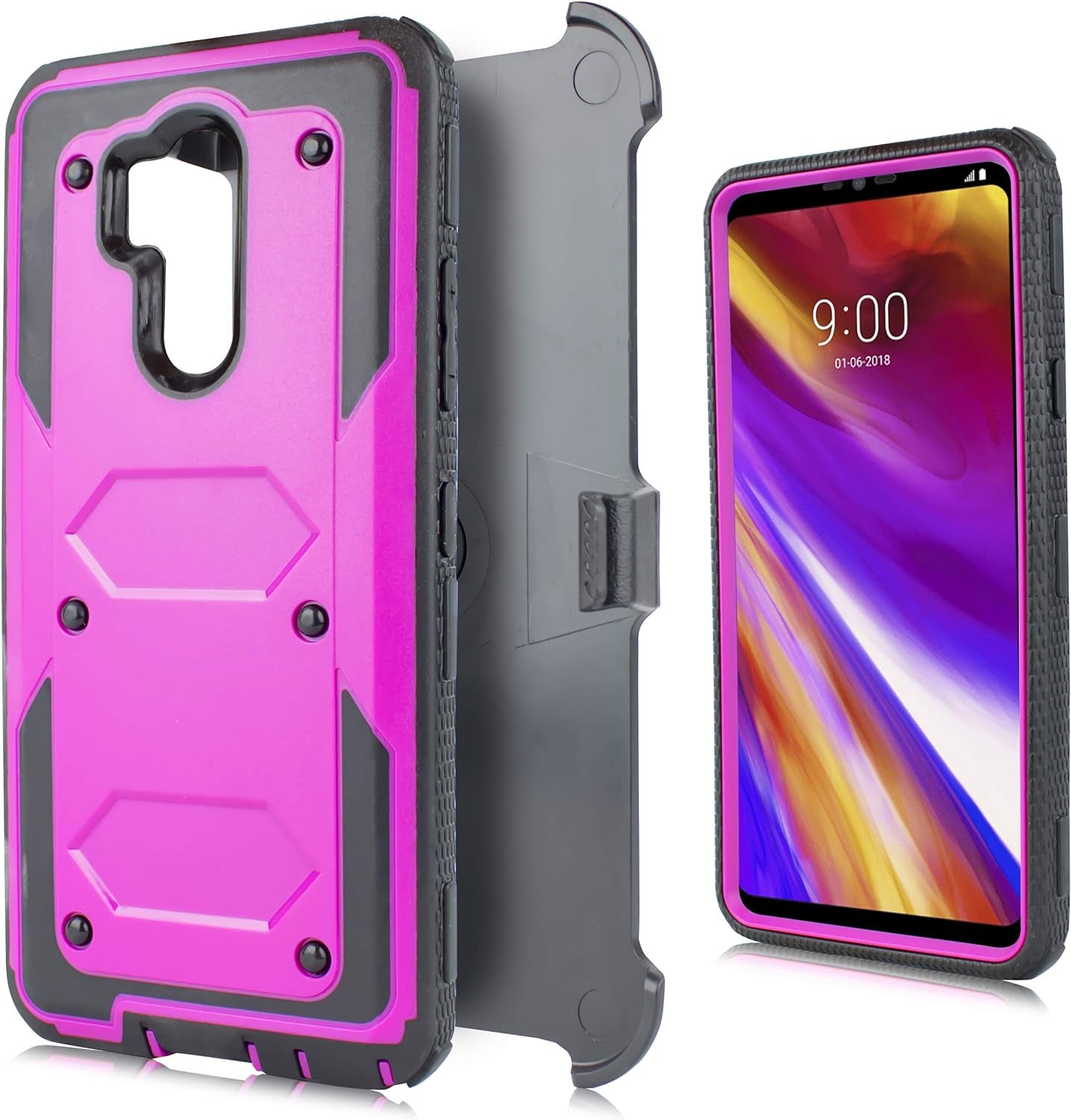 LG G7 Case, LG G7 Thinq Case, Full-Body Rugged Holster Case with Built-In Screen Protector for LG G7 2018 Release (Purple)  mstechcorp   