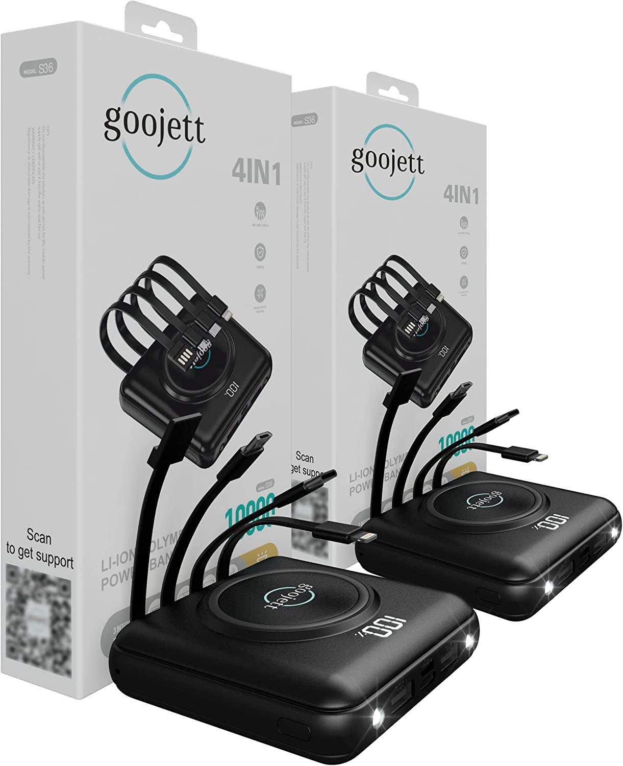 Wireless Portable Charger Power Bank 10000Mah Portable Phone Charger,Iphone Charger with Built in 4 Cable, Usb-C-Wireless Charging External Battery Pack Backup Compatible with Iphone, Samsung, Ipad 1  goojett 2  