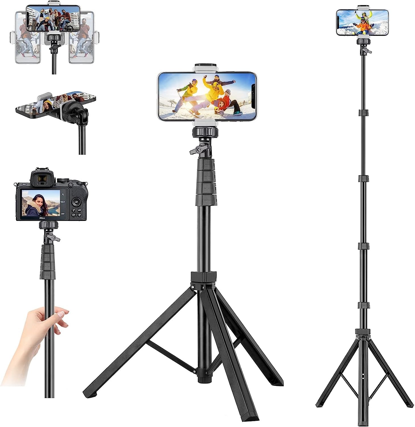 Torjim 67" Phone Tripod, Extendable Iphone Tripod Stand with Wireless Remote & Phone Holder, Aluminum Selfie Stick Tripod for Iphone/Camera/Gopro  Torjim   