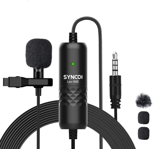 Lavalier Microphone, Moman S6E Mini Lapel Mic Omnidirectional Condenser for 6M 360°Recording for Smartphone Camera PC Laptop Youtube Interview Video Vlogging, Lavalier-Microphone-Lapel-Phone-Camera  SYNCO   