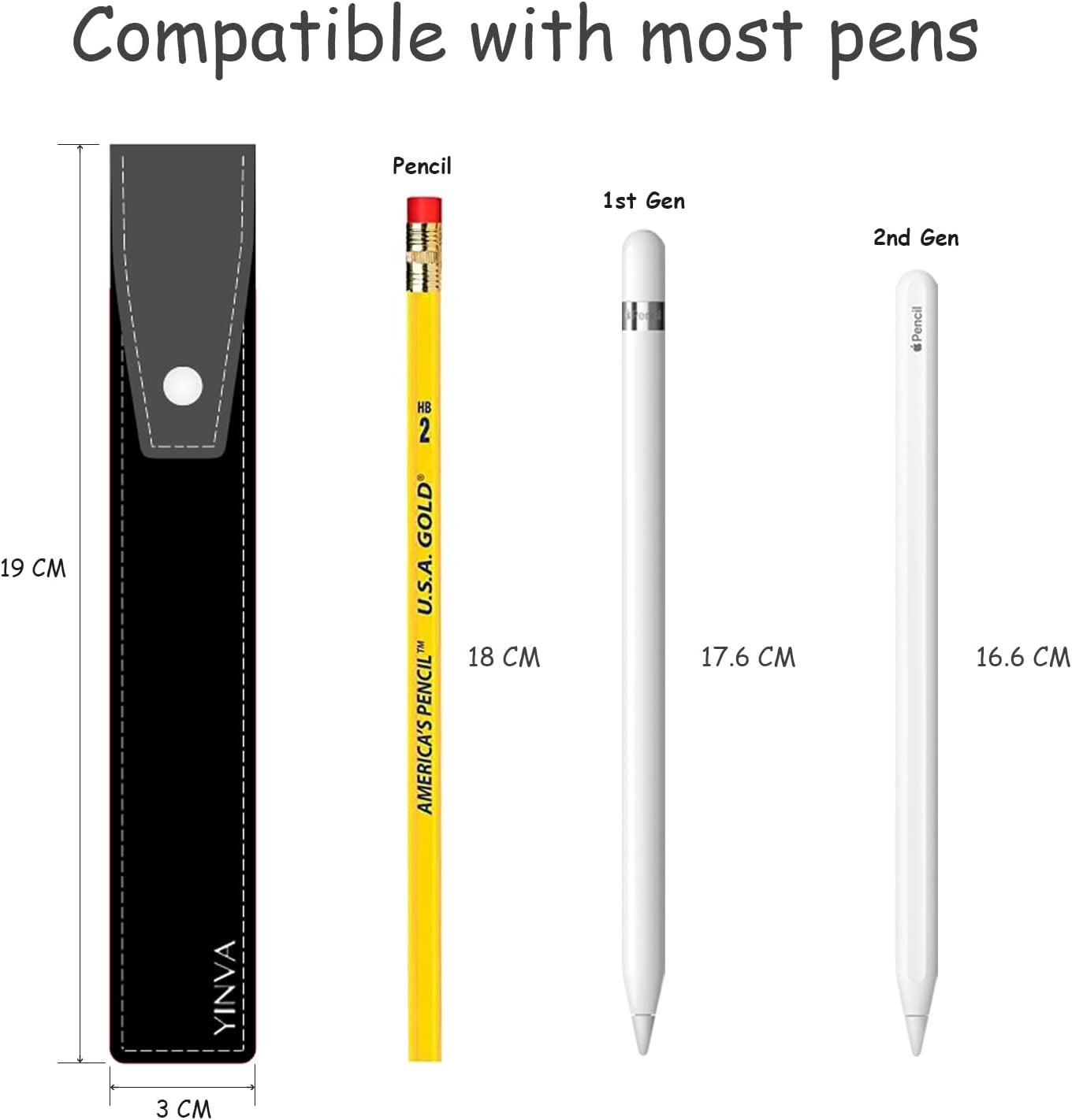 YINVA Pencil Holder Case Compatible with Apple Pencil 2Nd Generation and 1St, PU Pencil Cover Accessories Designed for Ipad Case and Stylus Pen (Black)  YINVA   