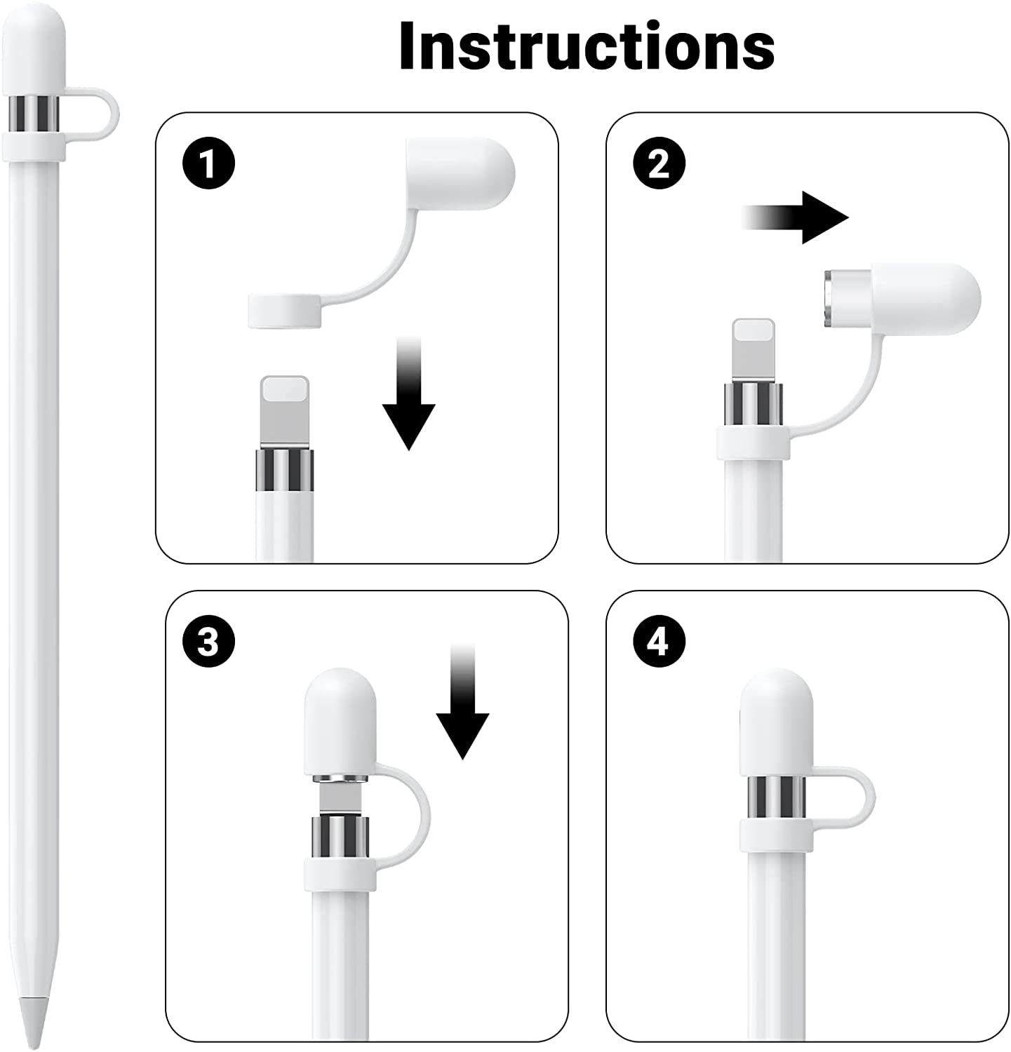 TITACUTE for Apple Pencil Cap 1St Generation Magnetic Ipencil Replacement for Apple Pen Top Stylus Cover Antifall Silicone Holder for Ipad Pro 10.5" 12.9" 9.7" for Ipad 10 9 8 7 6 Air 3 Mini 5Th White  TITACUTE   