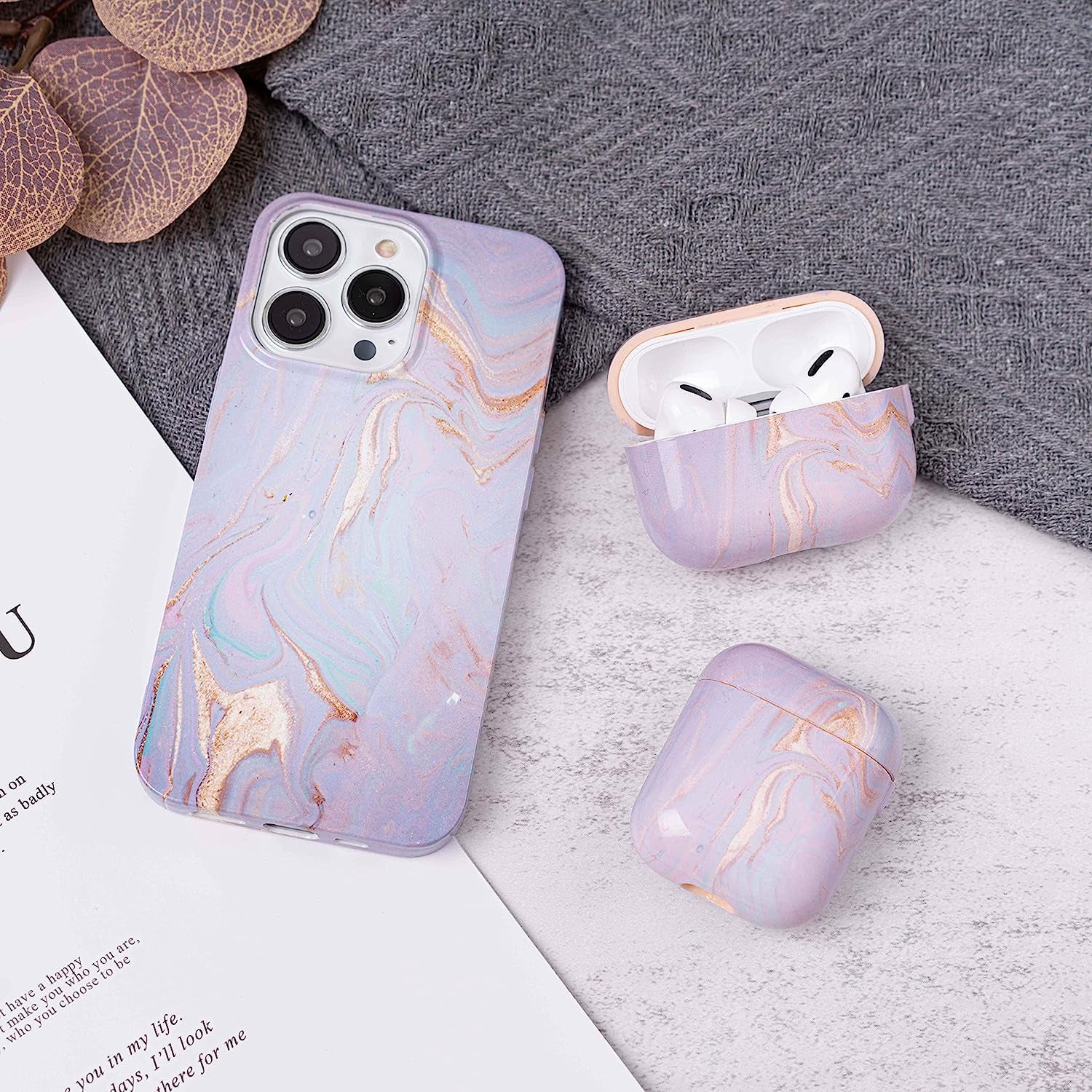 ZARLLUIT Purple Marbled Airpods Case - Airpods 2/1 Marble Decals Case, Water Paste Process Soft Flexible TPU Purple Marble Protective Cover for Apple Airpods 2/1- Only Airpod Case in Box  ZARLLUIT iPhone 14 Pro  