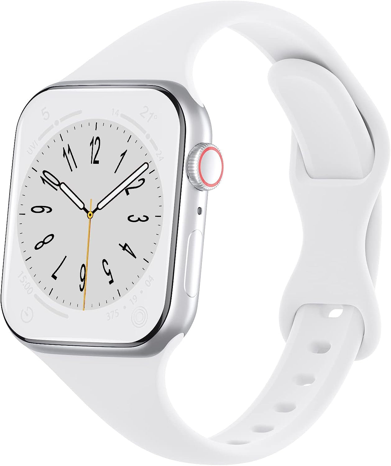 DYKEISS Sport Slim Silicone Band Compatible for Apple Watch Band 38Mm 42Mm 40Mm 44Mm 41Mm 45Mm 49Mm, Thin Soft Narrow Replacement Strap Wristband for Iwatch Ultra Series 8/7/SE/6/5/4/3/2/1 Women Men  DYKEISS White 42/44/45/49mm 