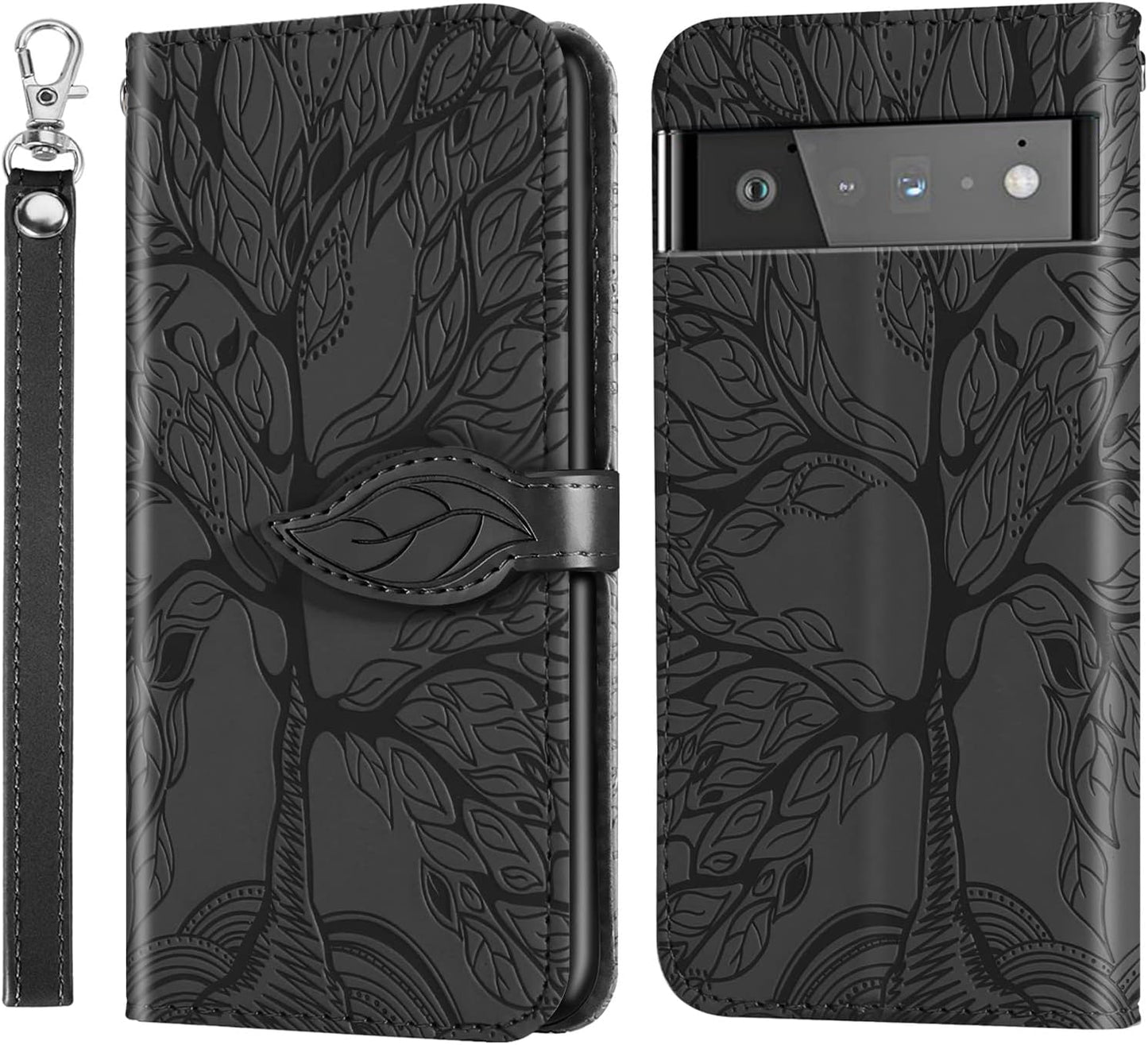 Varohix Google Pixel 6 Wallet Case with Card Holder/Slot,Pu Leather Folio Flip Shell [Kickstand][Magnetic Closure][Wrist Strap] Shockproof Cover Fit Google Pixel 6(6.4''),Brown  Varohix Black Google Pixel 6(6.4 Inch) 