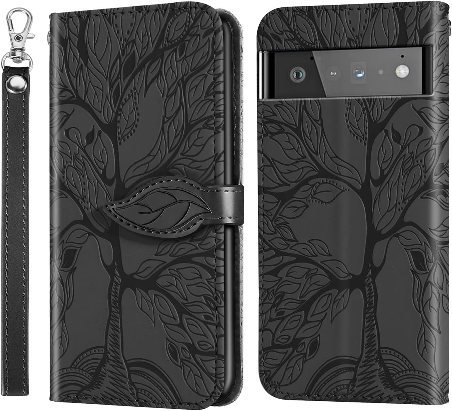 Varohix Google Pixel 6 Wallet Case with Card Holder/Slot,Pu Leather Folio Flip Shell [Kickstand][Magnetic Closure][Wrist Strap] Shockproof Cover Fit Google Pixel 6(6.4''),Brown  Varohix Black Google Pixel 6(6.4 Inch) 