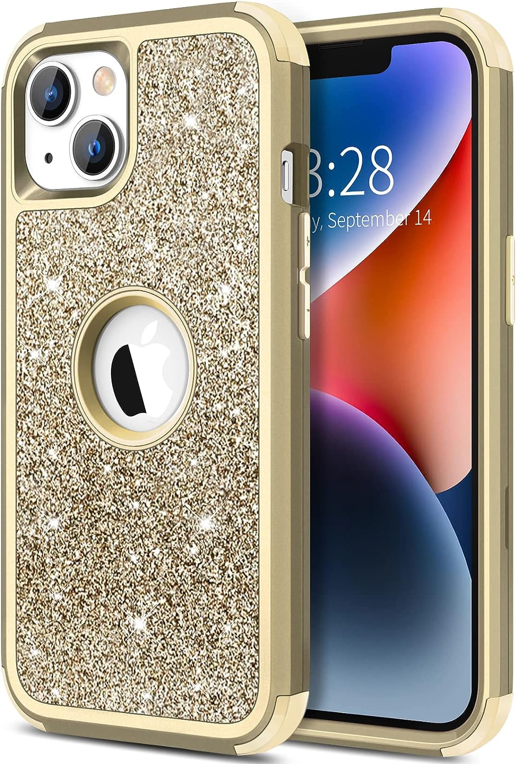 Hython for Iphone 14 plus Case, Heavy Duty Full-Body Defender Protective Phone Cases Glitter Bling Sparkle Hard Shell Hybrid Shockproof/Drop Proof 3-Layer Military Rubber Bumper Cover for Women Girls  Hython   