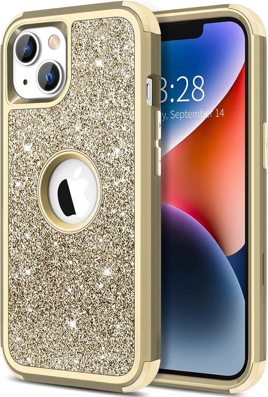 Hython for Iphone 14 plus Case, Heavy Duty Full-Body Defender Protective Phone Cases Glitter Bling Sparkle Hard Shell Hybrid Shockproof/Drop Proof 3-Layer Military Rubber Bumper Cover for Women Girls  Hython   