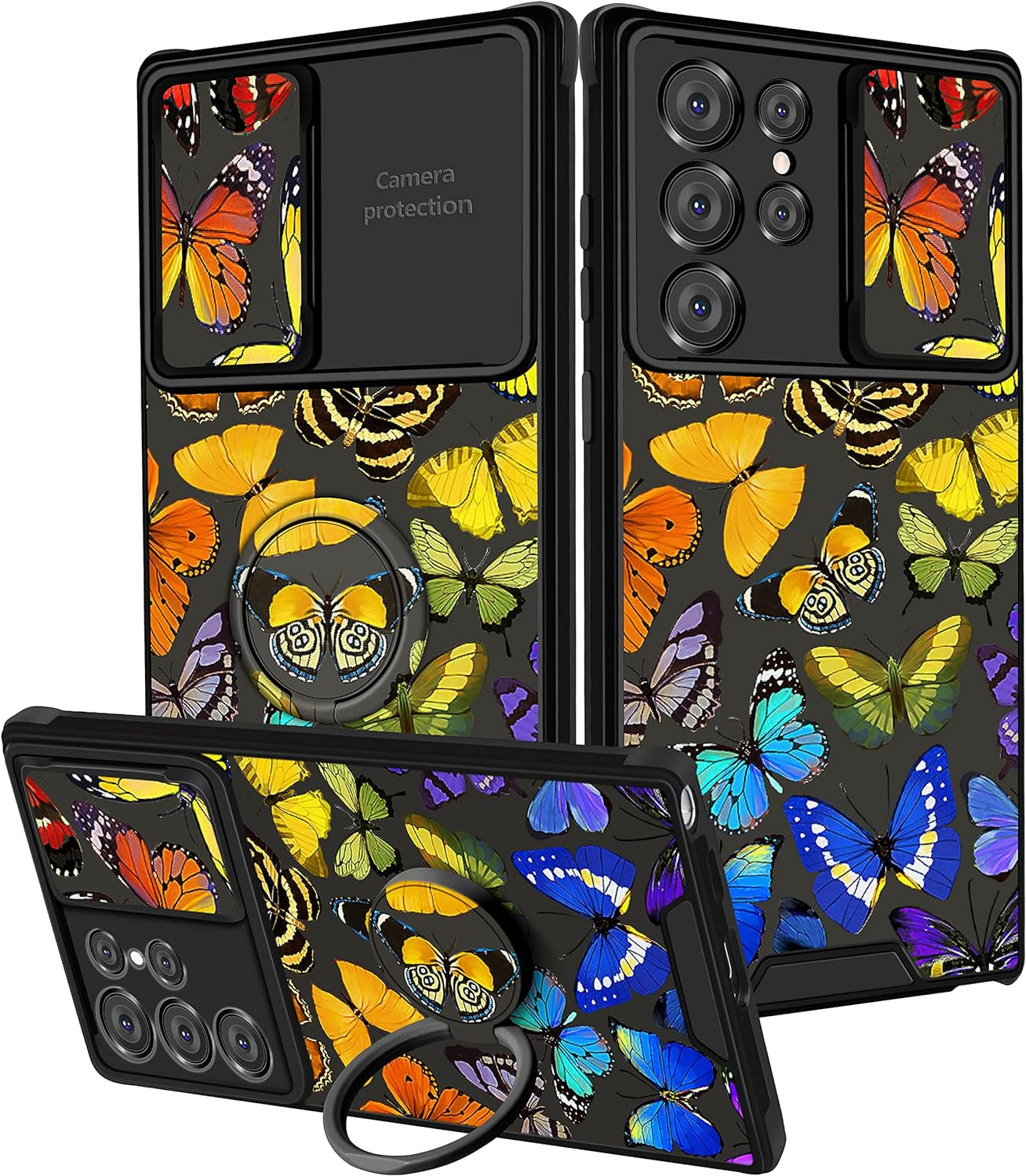 Goocrux (2In1 for Samsung Galaxy S22 Ultra Case Sunflower Floral for Women Girls Girly Phone Cover Cute Flowers Design with Slide Camera Cover+Ring Holder Unique Blue Cases for Galaxy S22 Ultra 6.8''  Goocrux Colorful Butterfly  