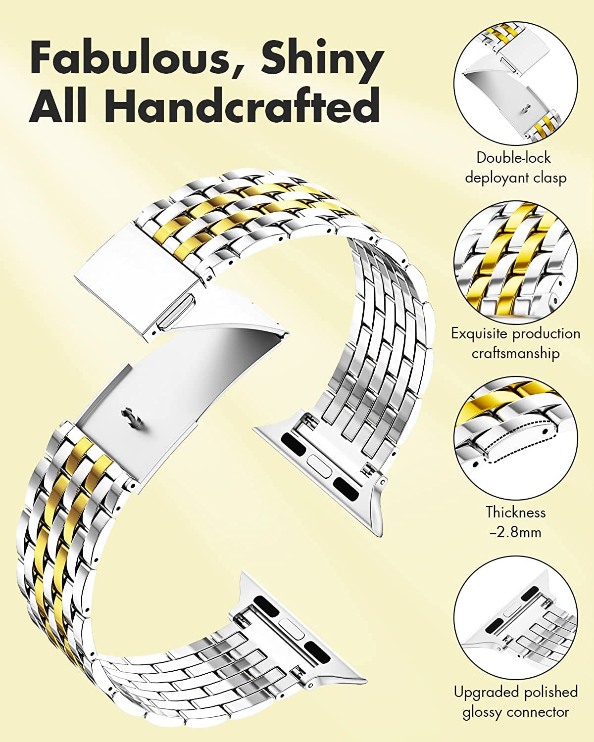 TISIMO for Apple Watch Band 38Mm 40Mm 41Mm 42Mm 44Mm 45Mm Series 8 7 6 5 4 3 2 1 SE SE2 Women and Men,Classic Stainless Steel Metal Watchband for Iwatch Bands,Pretty Shiny Look  TISIMO   