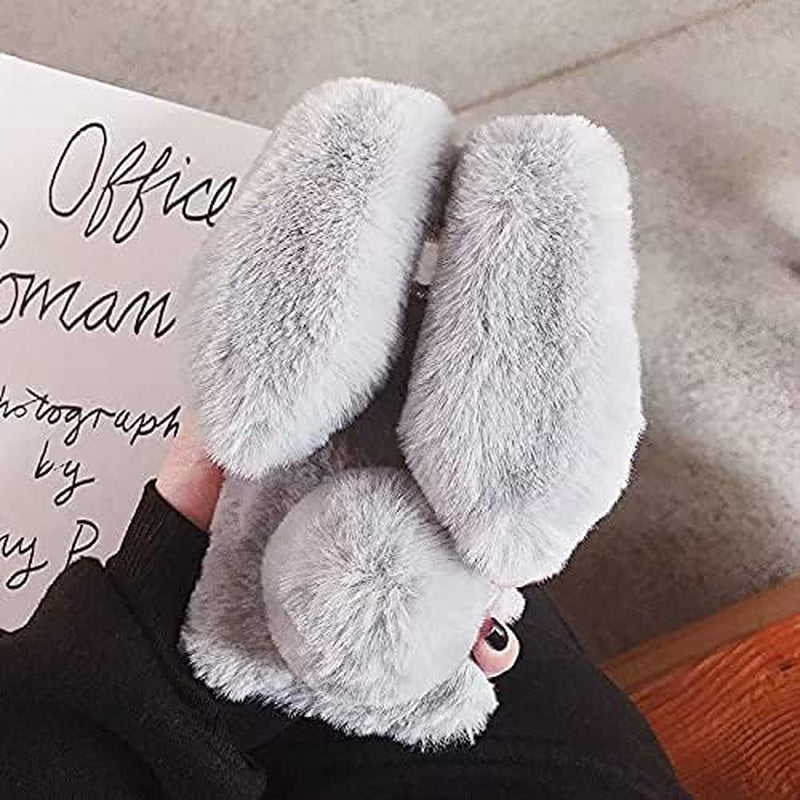 Fluffy Bunny Ear Phone Case for Sony Xperia M5, Warm Smooth Rabbit Fur Cover with Sparkly Diamond, TPU Soft Phone Shell Protective Case, Anti-Shock Sony Xperia M5 Case for Girls (Purple)  KUSEZJK   