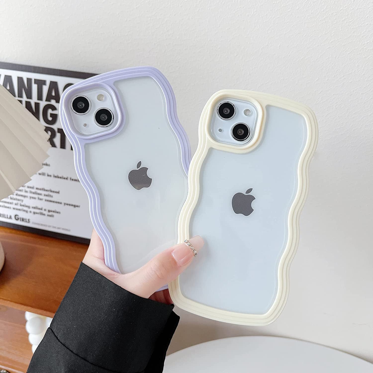 Caseative Cute Curly Wave Frame Shape Shockproof Soft Compatible with Iphone Case (White,Iphone 14)  Caseative   